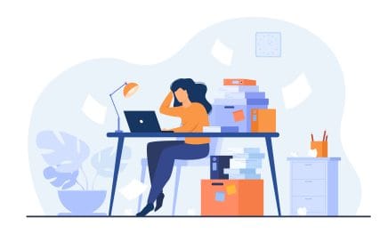 Tired overworked secretary or accountant