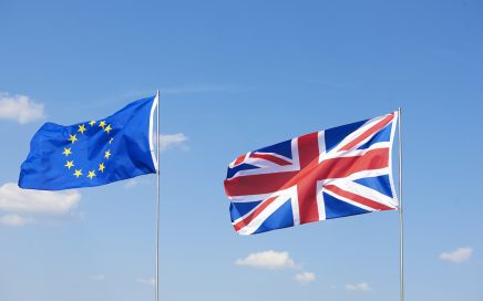 Shot of brexit flags waving outside