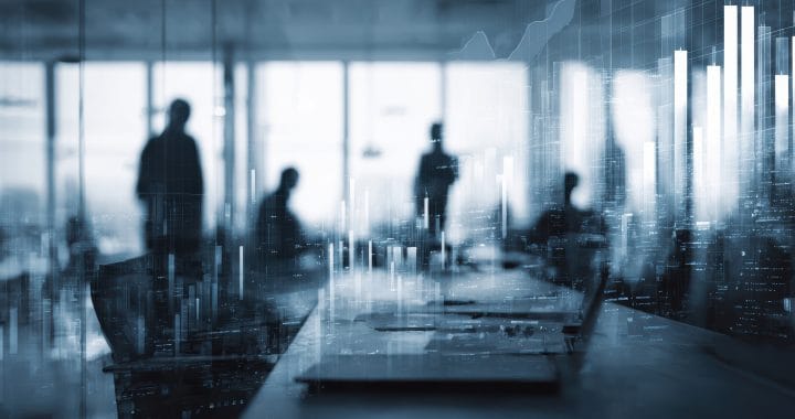 executive meeting with data visualization business growth